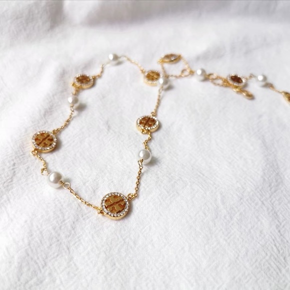 Tory Burch Multi-use Kira Gold Gemstone Pearl-Chain Necklace - Picture 6 of 15